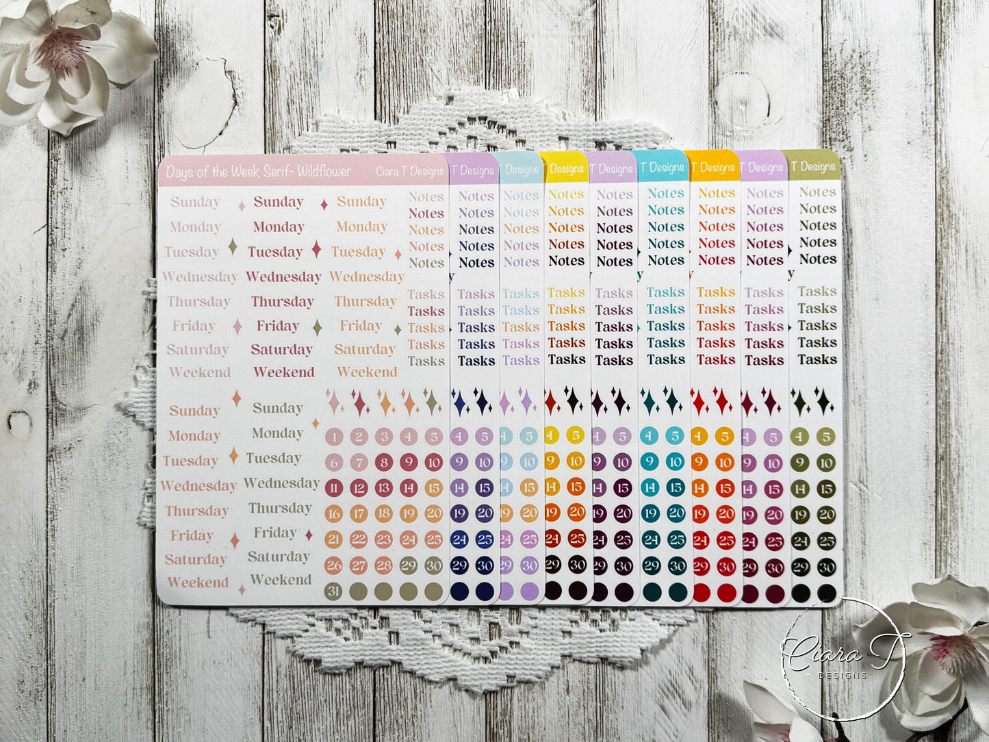 Large Ombre Candy Coloured Days of the Week Serif Sticker Sheet