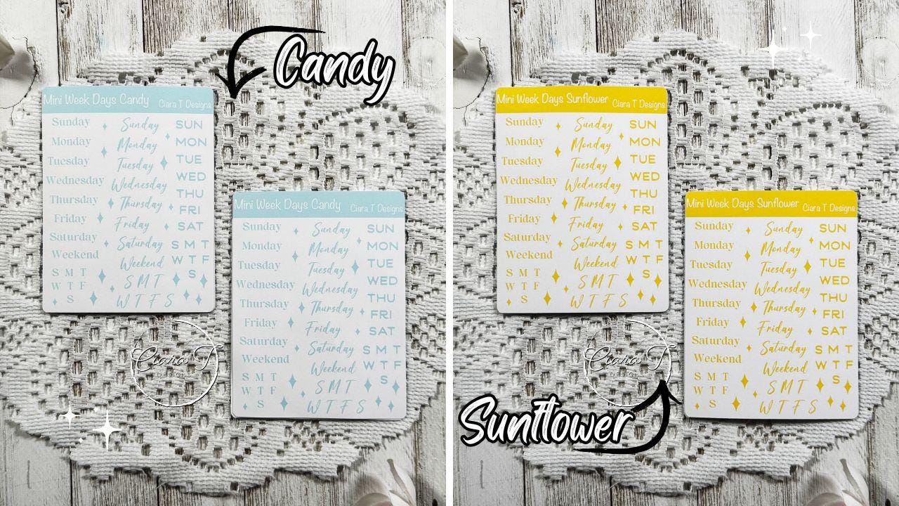 Mini Candy Coloured Week Days Sticker Sheet