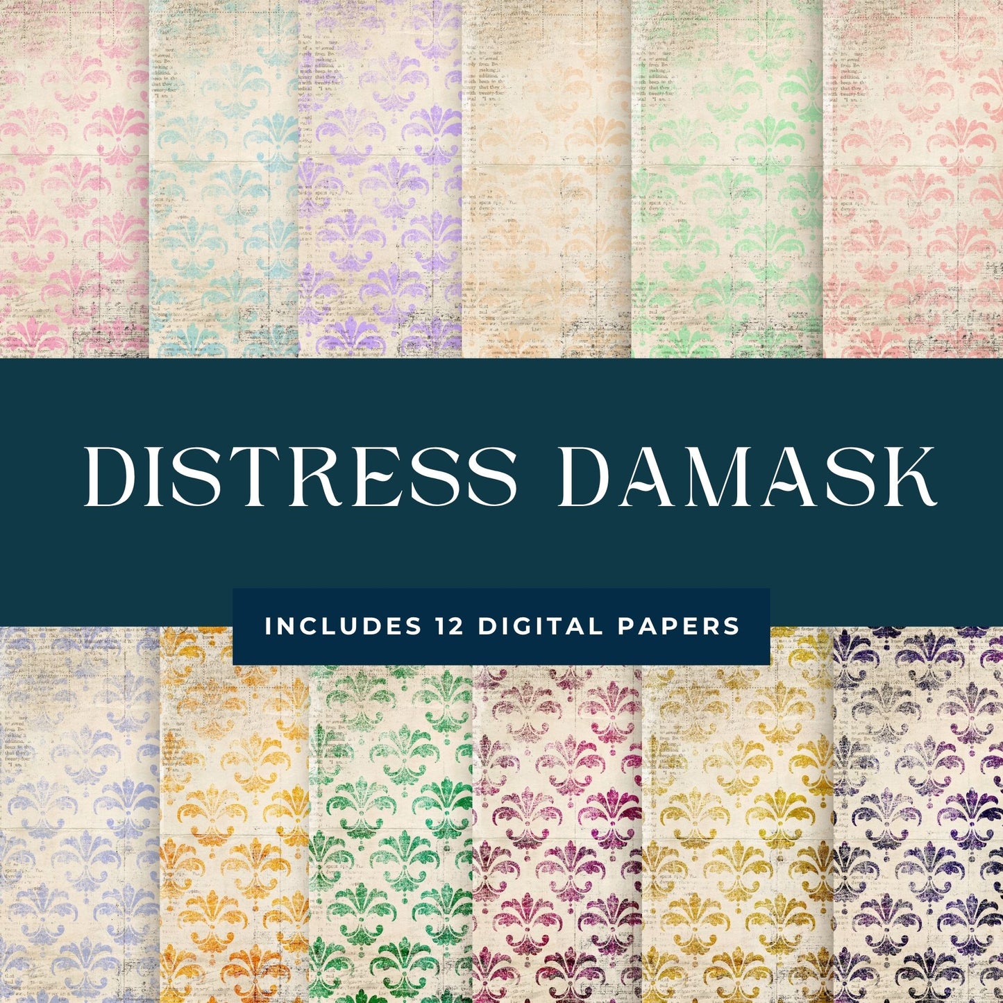 Digital Distress Damask Pattern Paper Pack