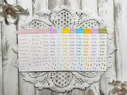Mini Candy Coloured Week Days Sticker Sheet