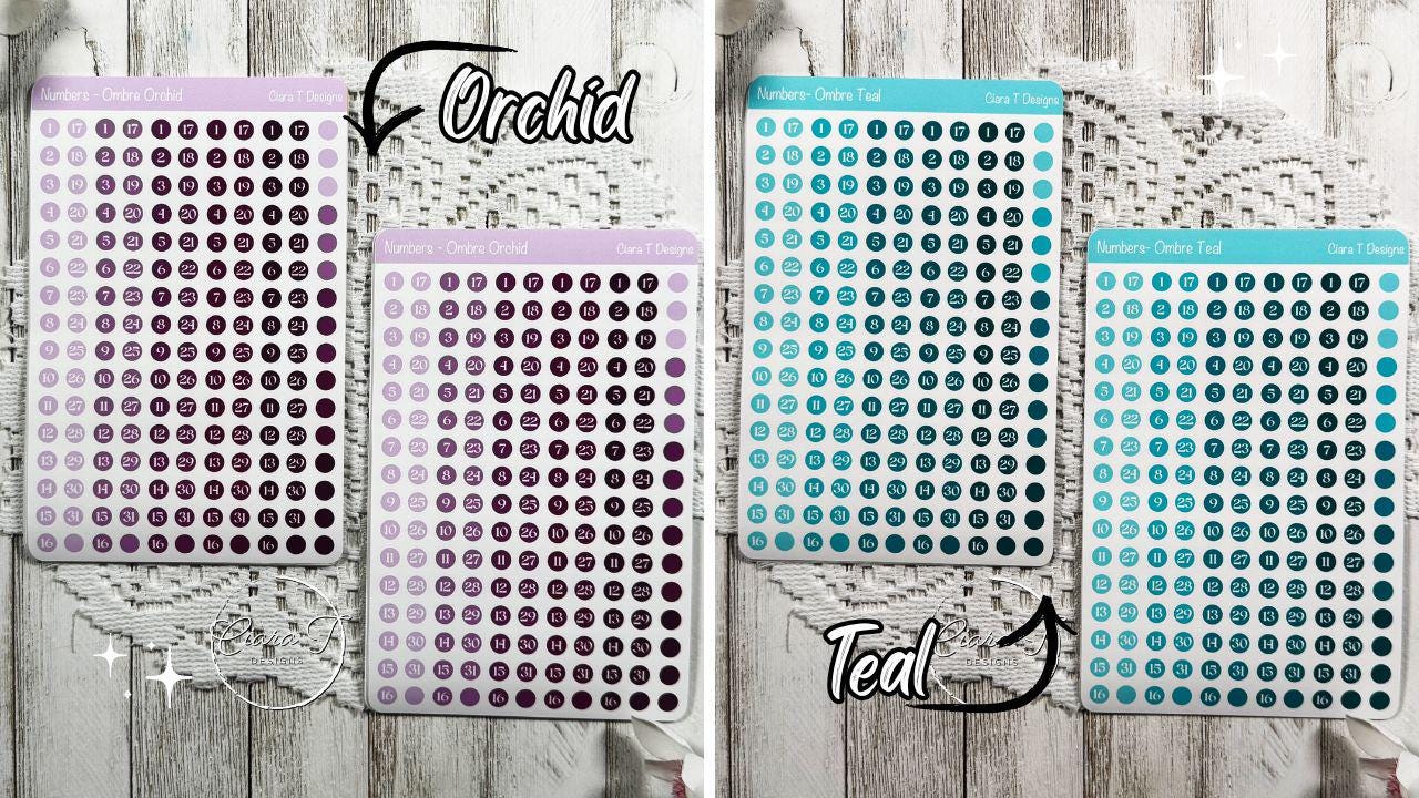 Ombre Candy Coloured Numbers Sticker Sheet