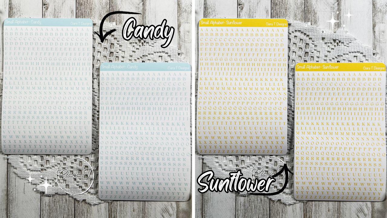Candy Coloured Small Serif Alphabet Full Sticker Sheet
