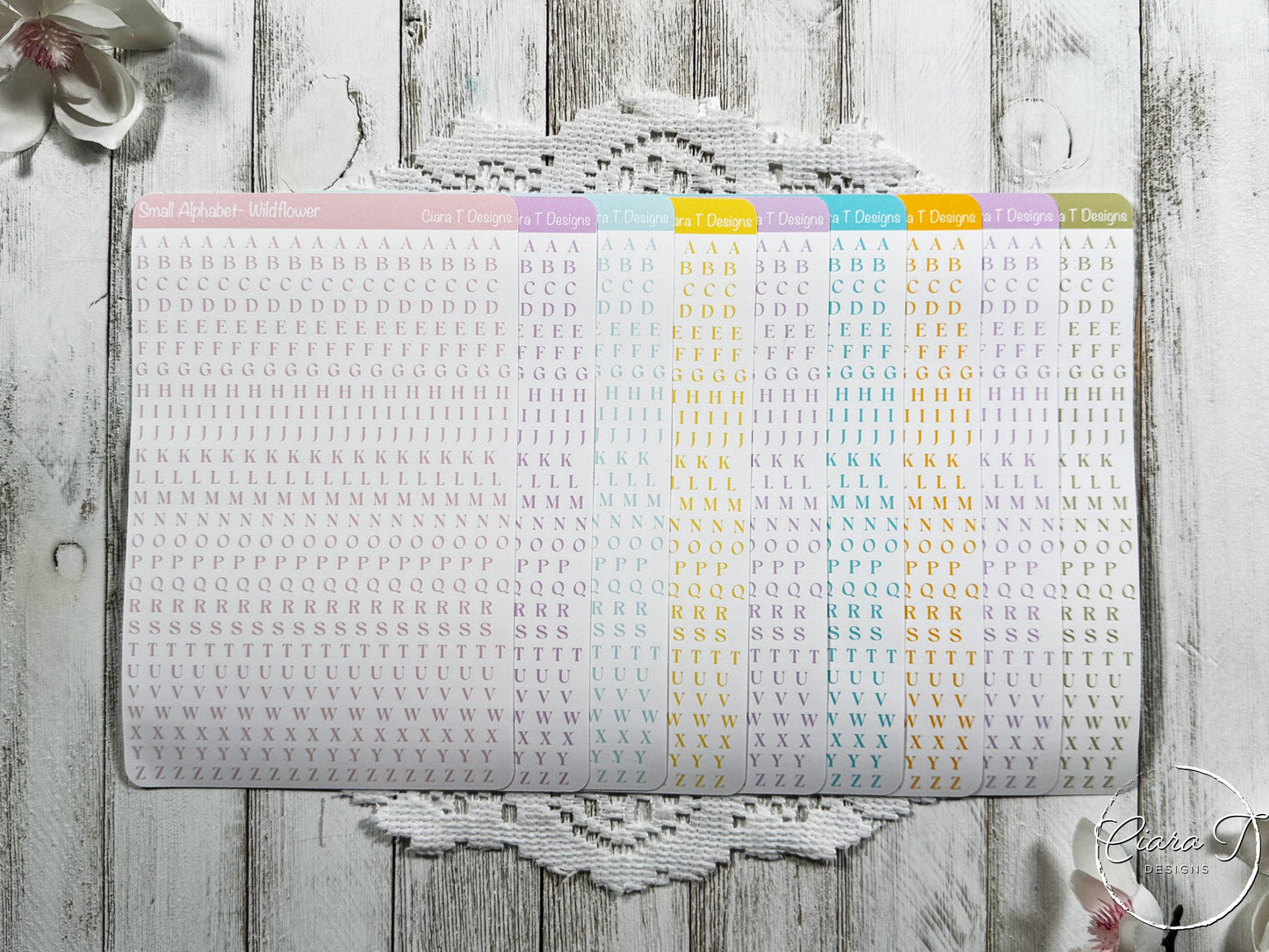 Candy Coloured Small Serif Alphabet Full Sticker Sheet