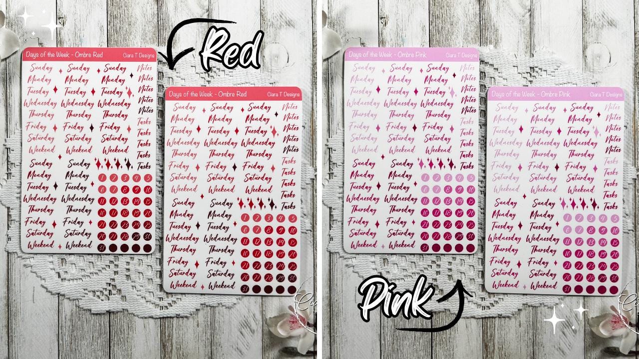 Ombre Rainbow Days of the Week Script Sticker Sheet