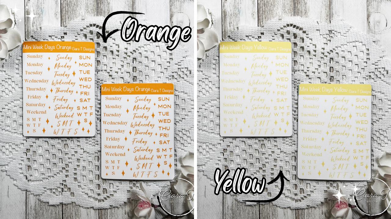Mini Rainbow Coloured Week Days Sticker Sheet