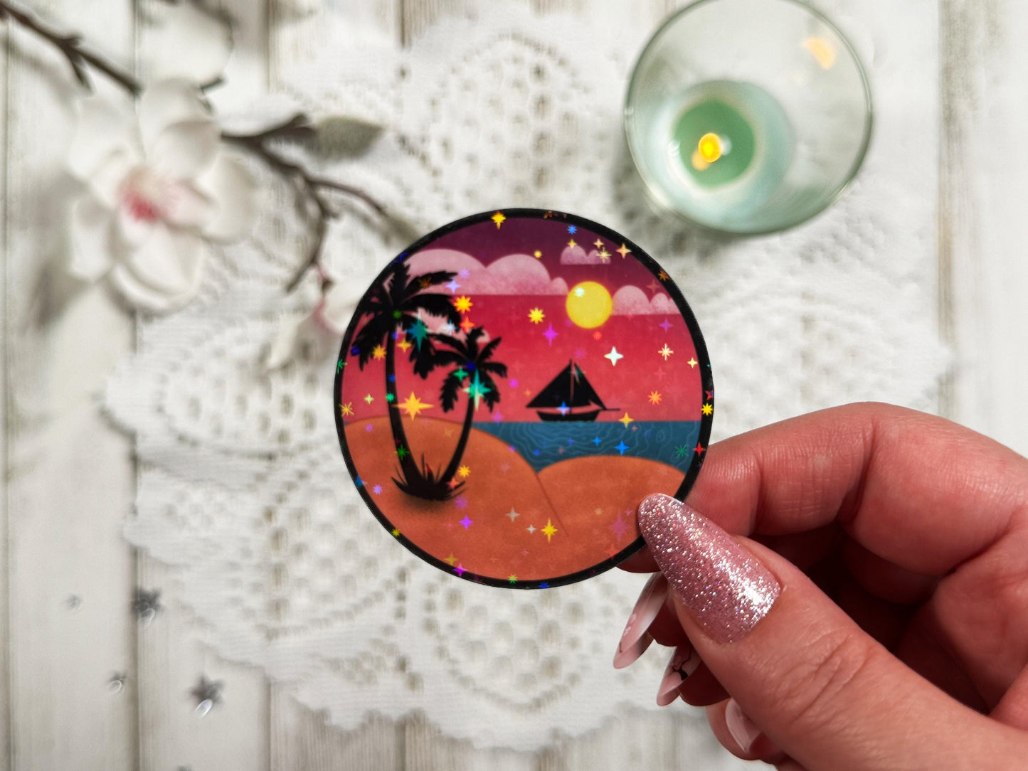 Beach Bum Die-cut Sticker with Black Border