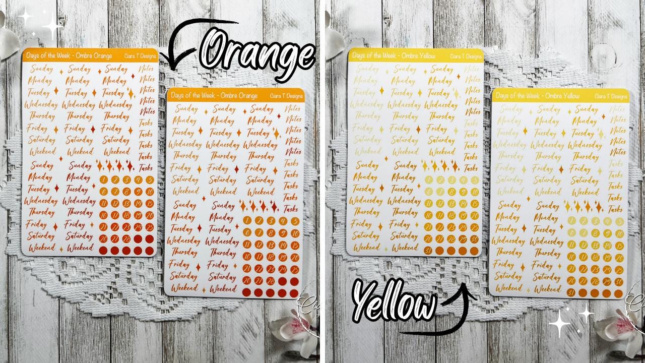 Ombre Rainbow Days of the Week Script Sticker Sheet