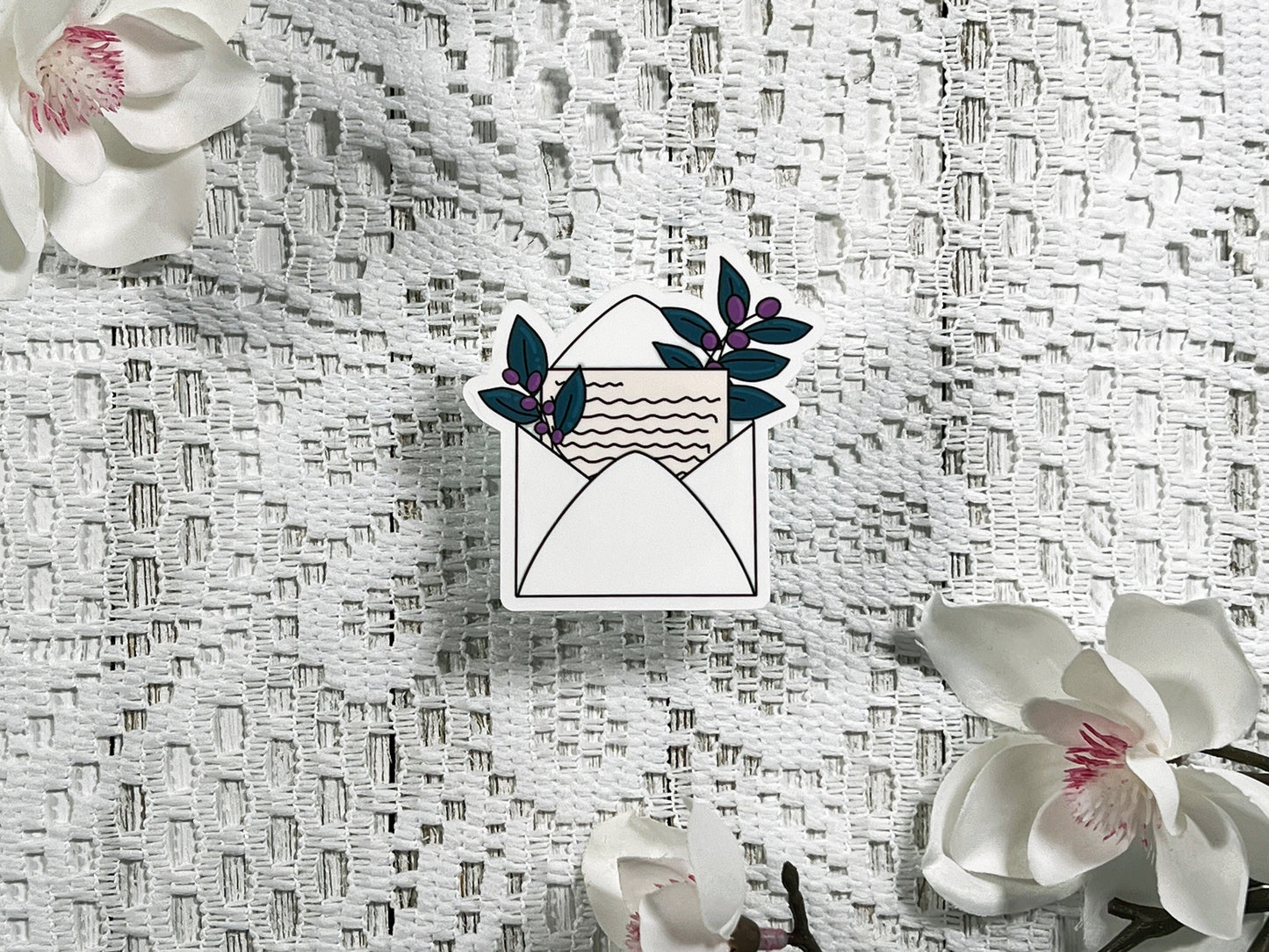 White Floral Envelope Vinyl Sticker