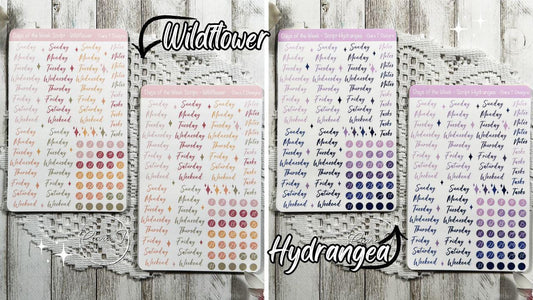 Large Ombre Candy Coloured Days of the Week Script Sticker Sheet