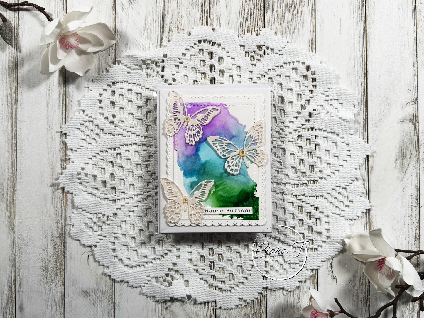 Alcohol Ink & Butterflies Birthday Card