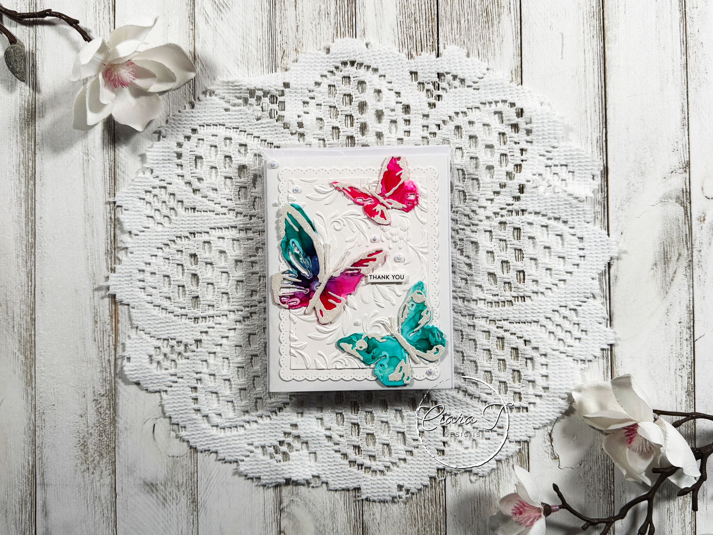 Alcohol Ink Butterfly Thank You Card