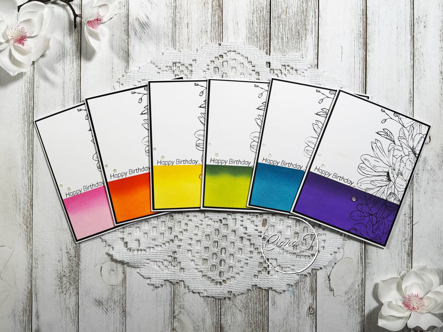 Ink- Blended Strip Floral Birthday Card *Bundle*