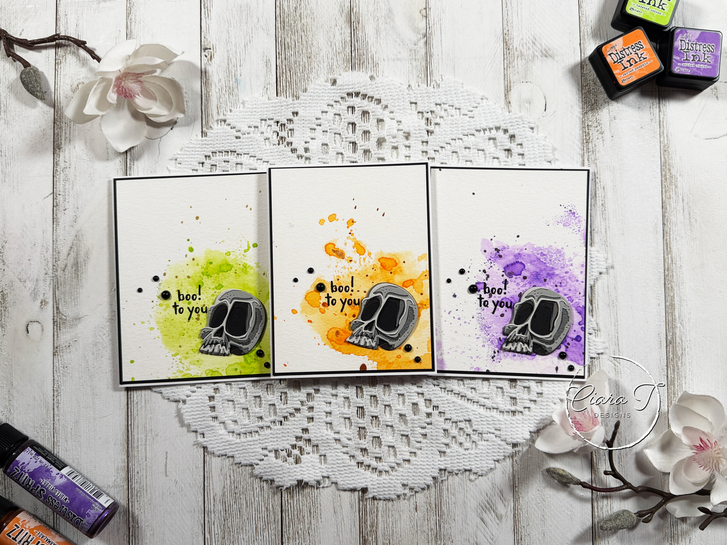 Ink-Smooshed Skull Halloween Card *Bundle*