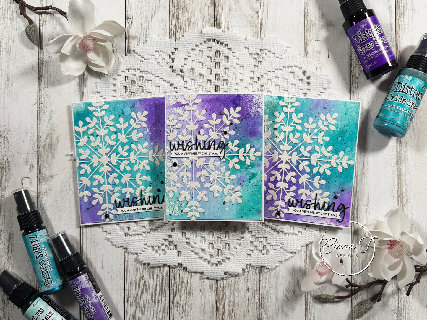Teal & Purple Inky Christmas Card *Bundle*