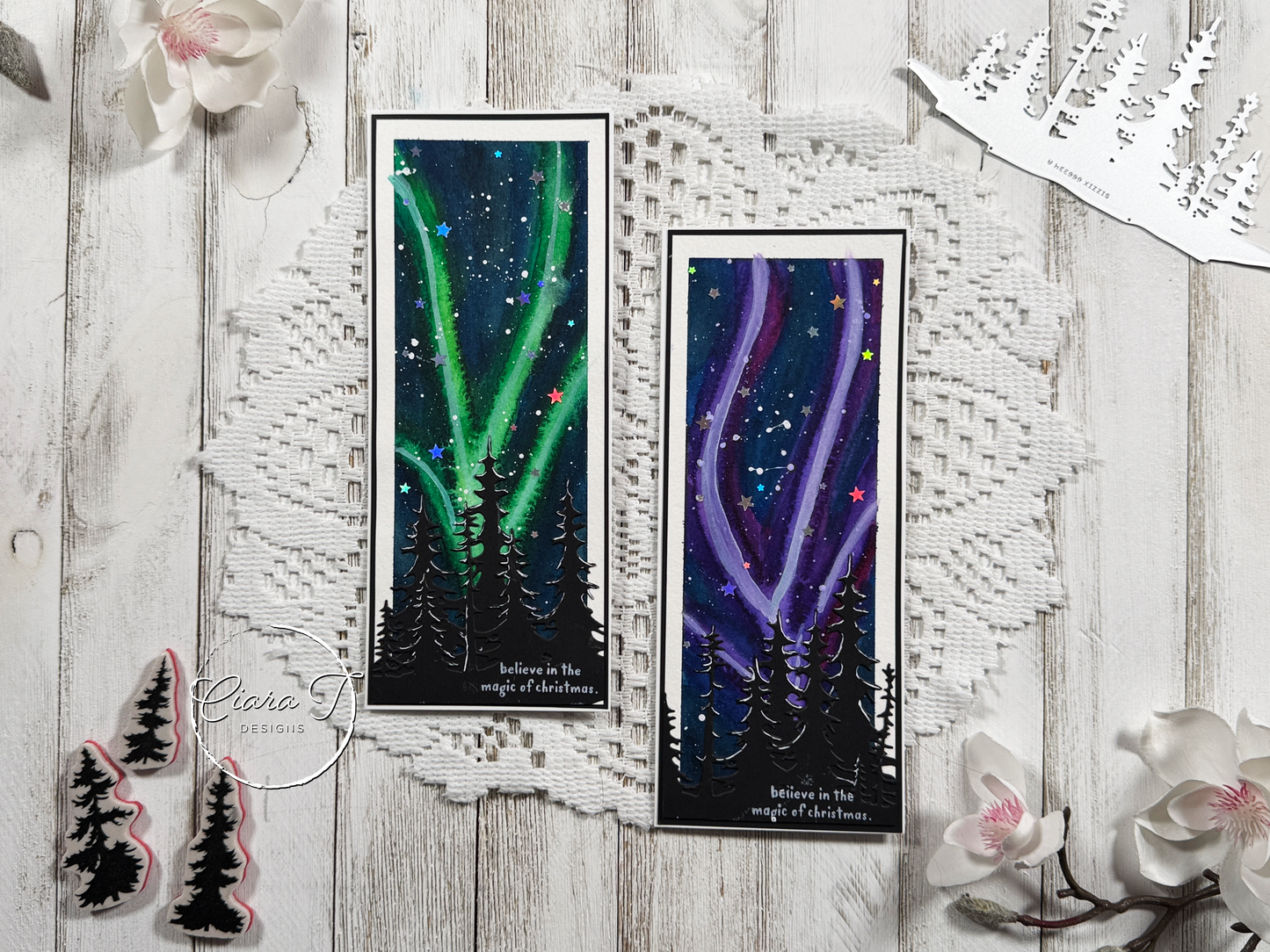 Watercolour Northern Lights Christmas Slimline Card *Bundle*