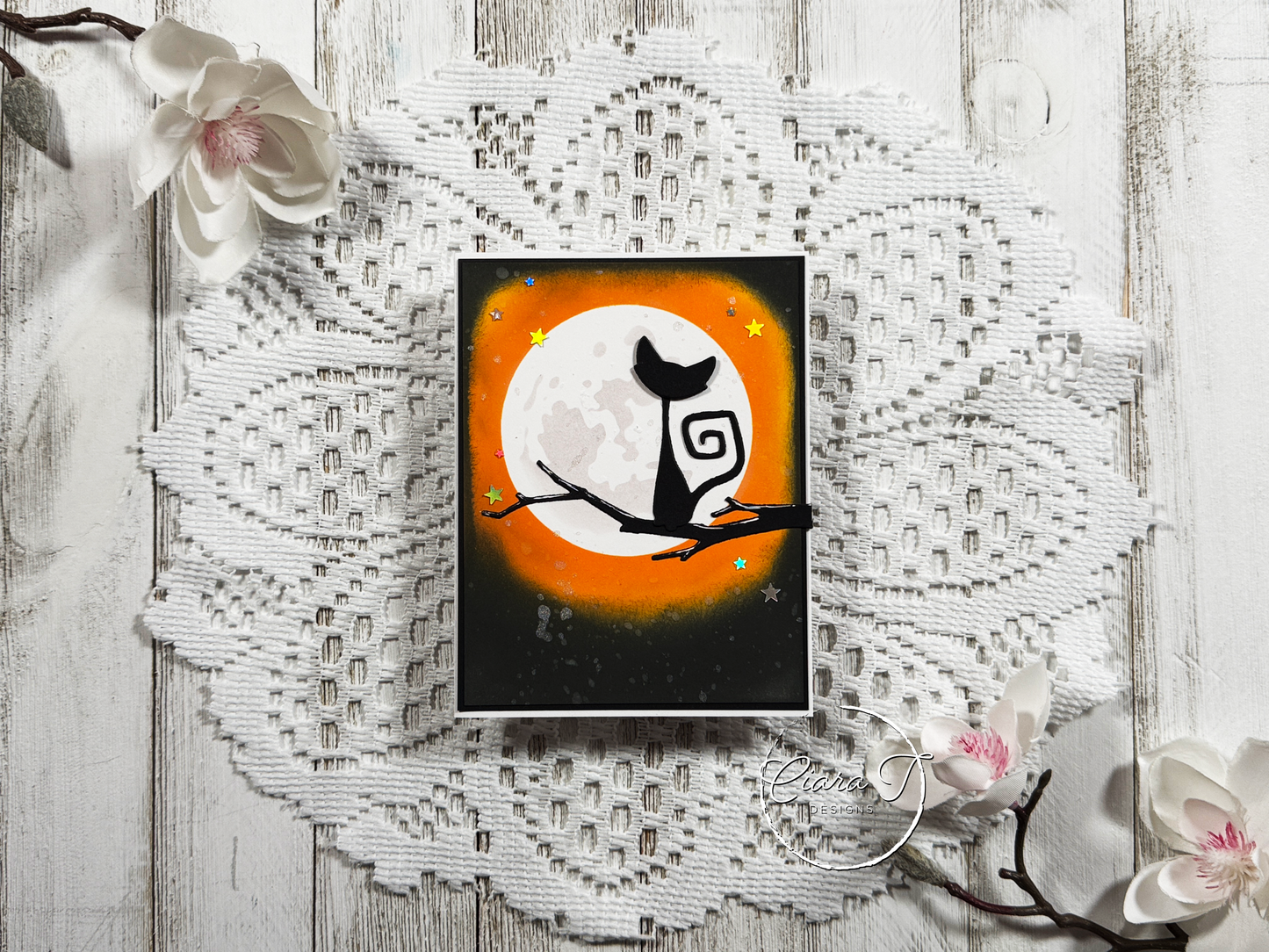 Orange Moon & Cat Halloween Card