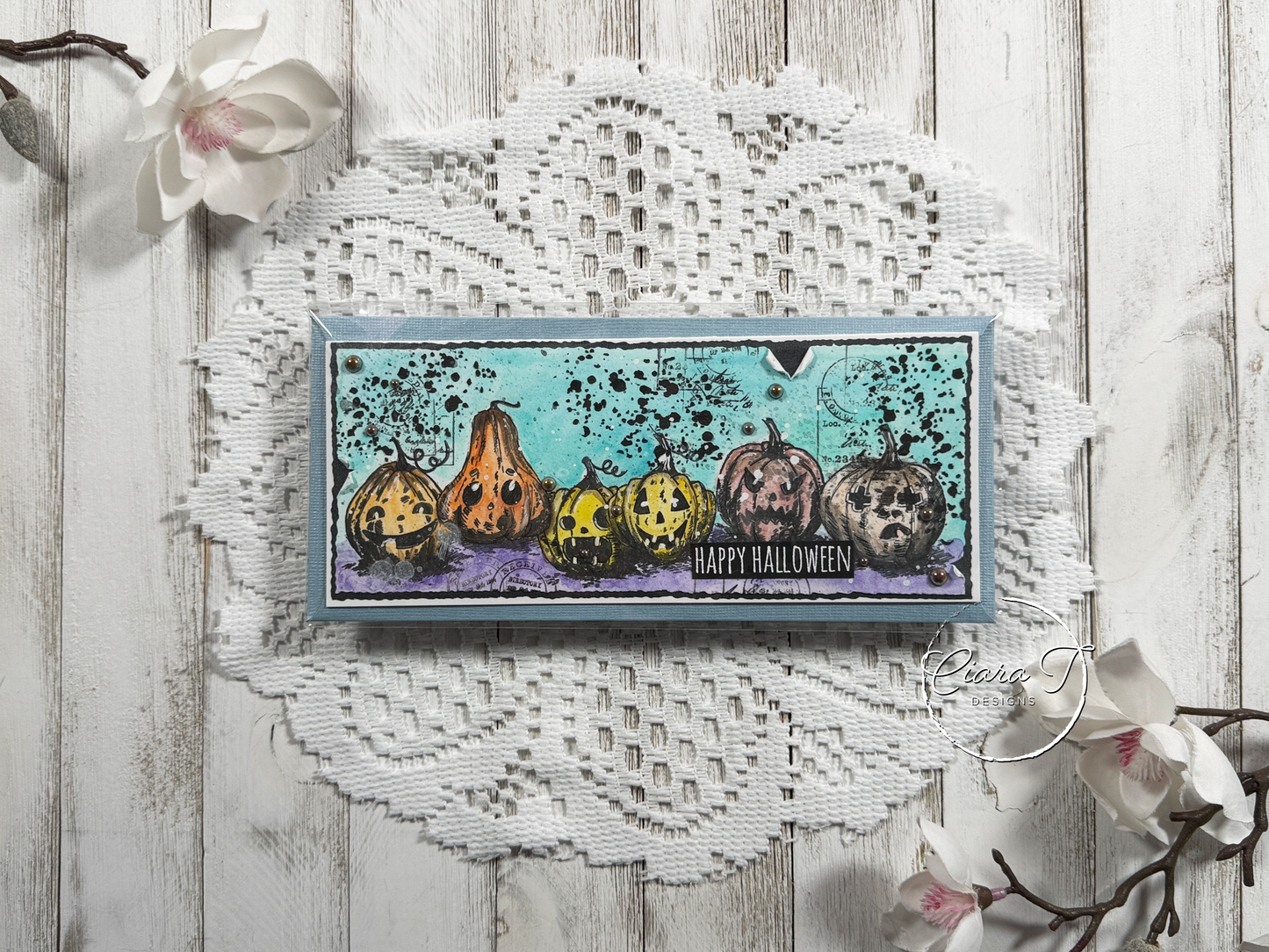 Distress Pumpkin Halloween Slimline Card
