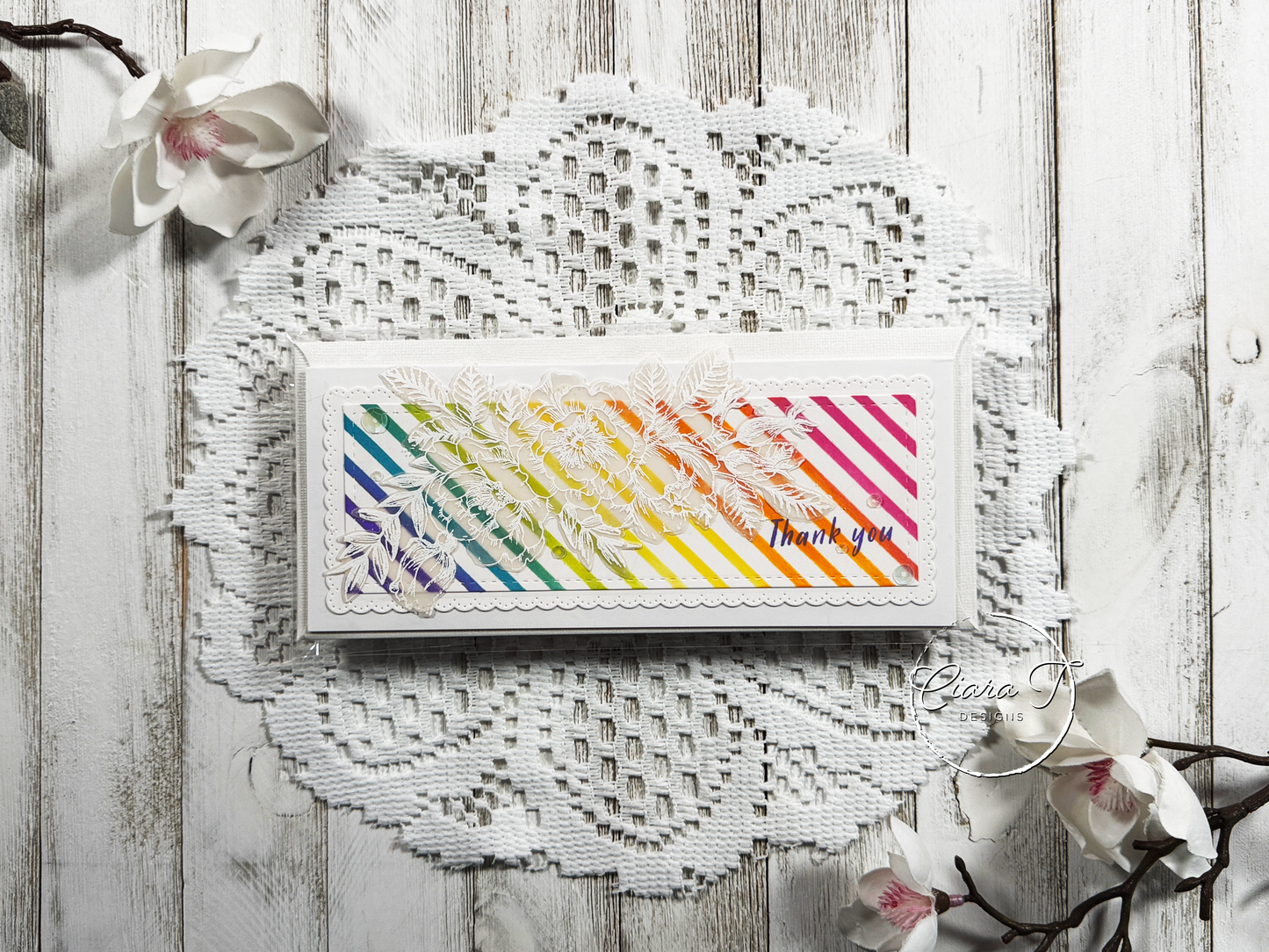 Rainbow Floral Thank You Slimline Card