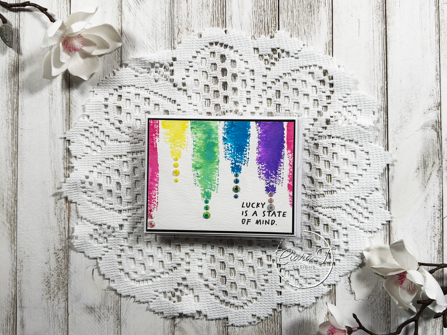 Rainbow Brushstroke & Gems Inspirational Card