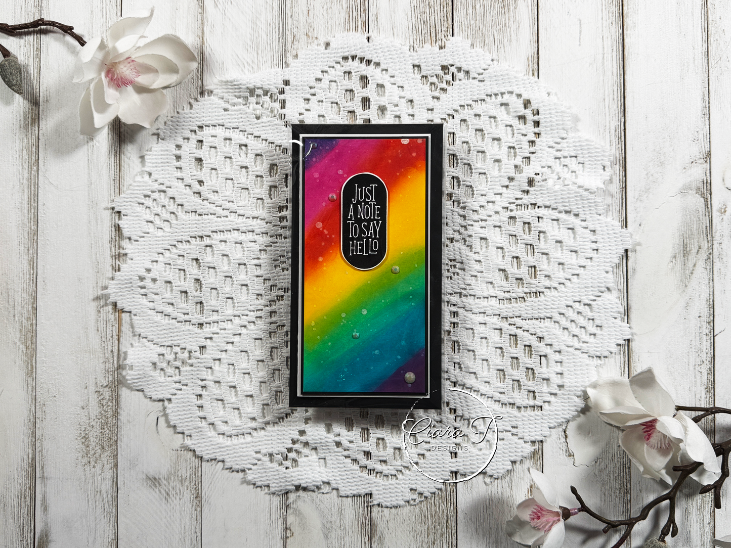 Rainbow Saying Hello Mini Slimline Card