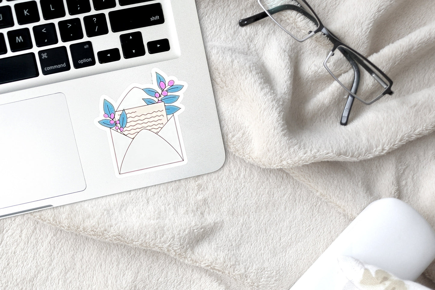 White Floral Envelope Vinyl Sticker