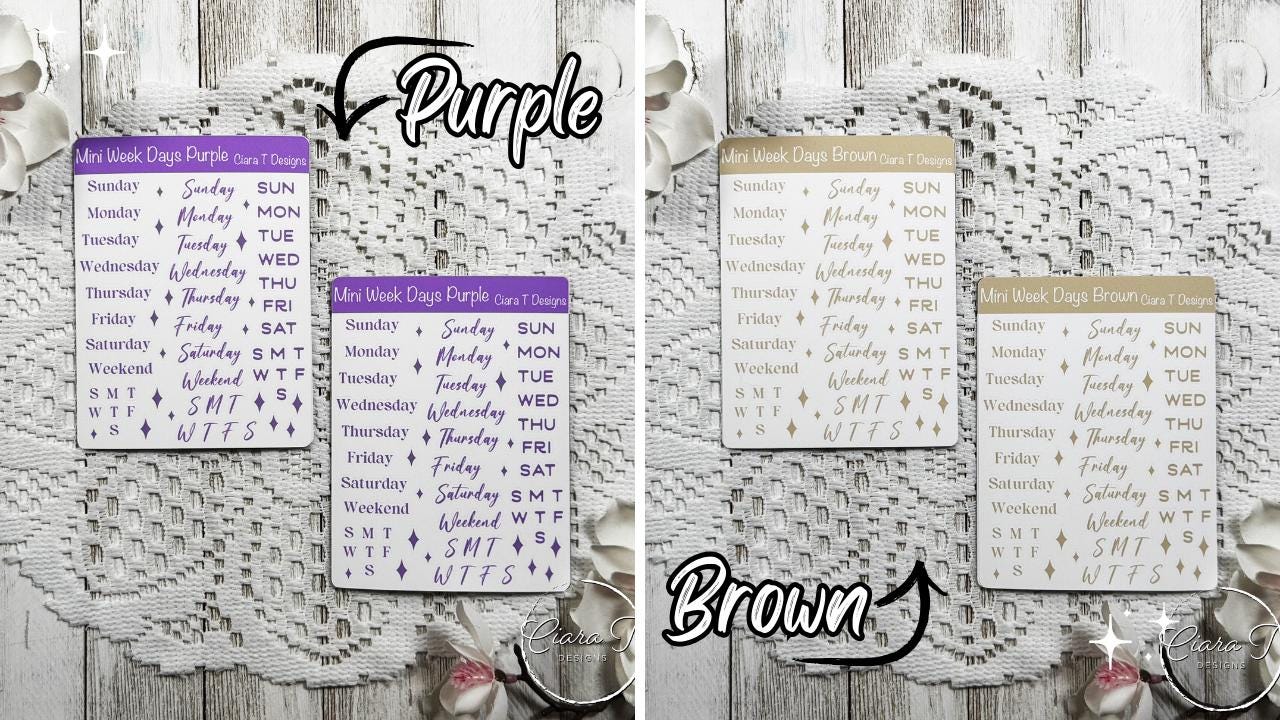 Mini Rainbow Coloured Week Days Sticker Sheet