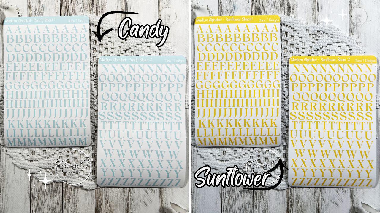 Medium Candy Coloured Serif Alphabet Sticker Sheet