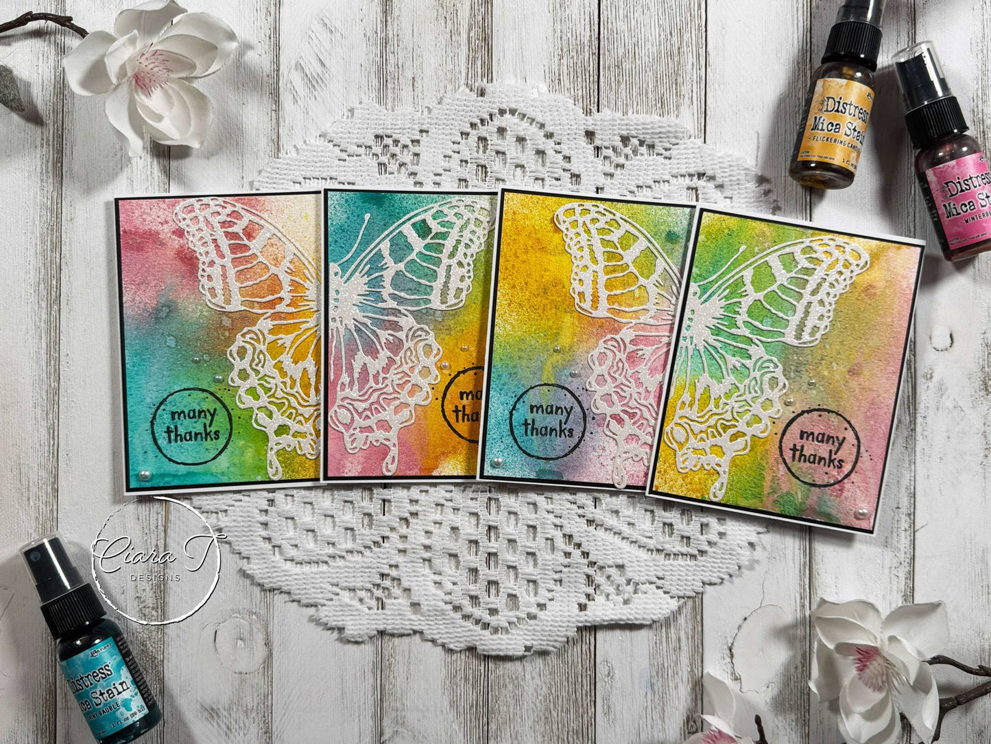 Sprayed Background & Butterflies Thank You Card *Bundle*