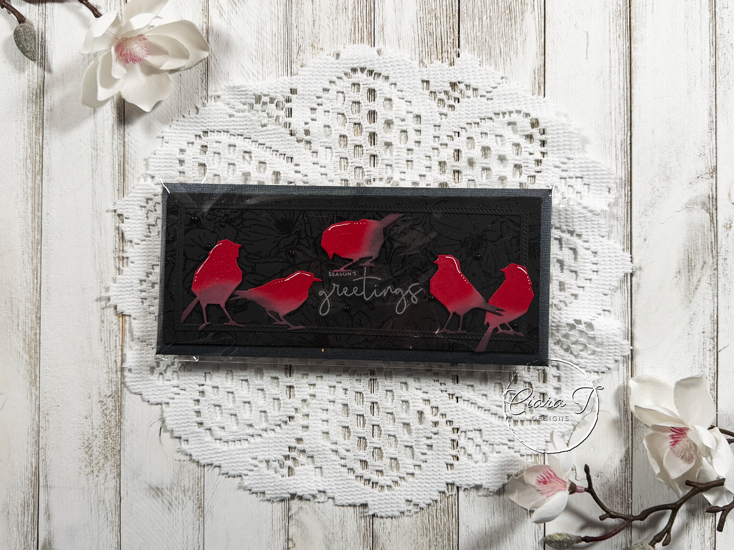 Black & Red Birds Christmas Slimline Card