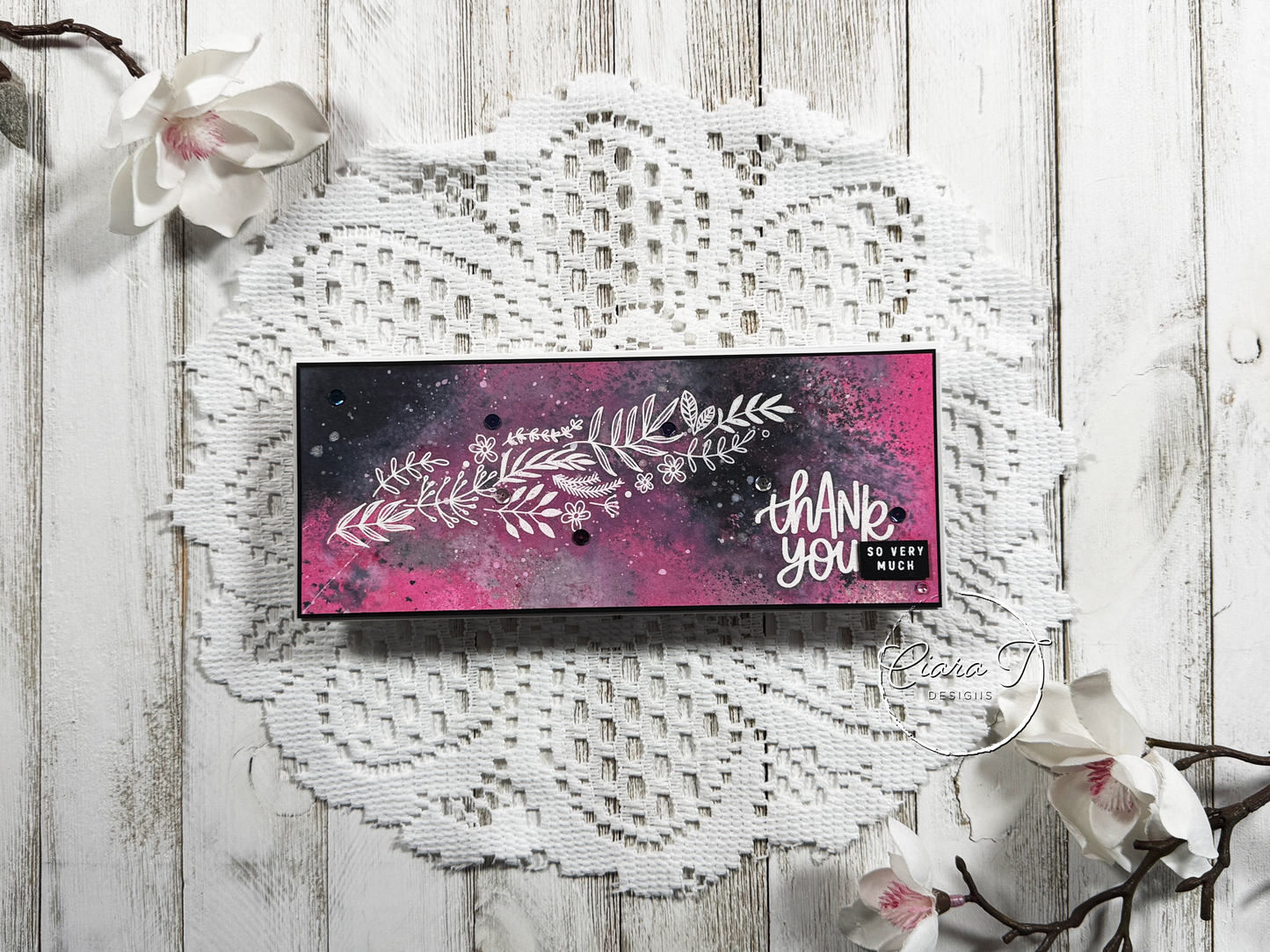Black & Pink Thank You Slimline Card