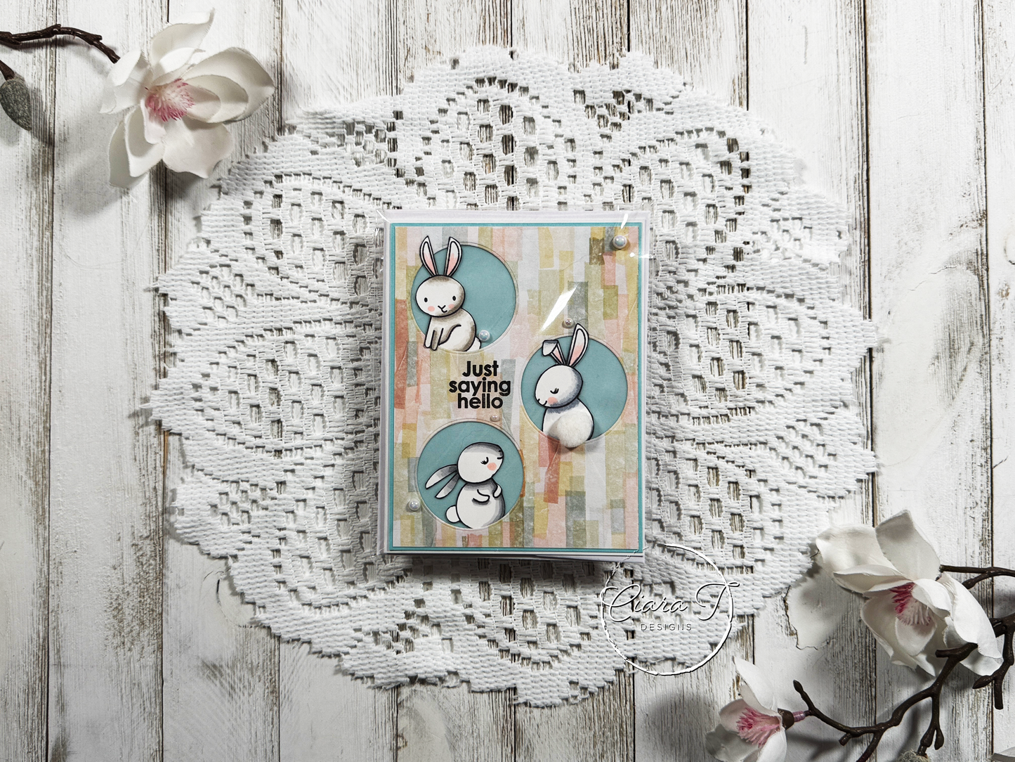 Bunny Trio Saying Hello Card