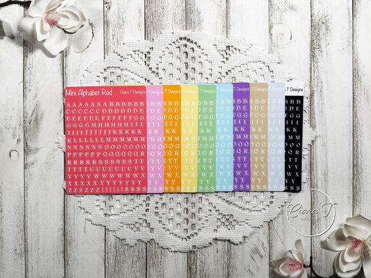 Mini Rainbow Background Serif Alphabet Sticker Sheet