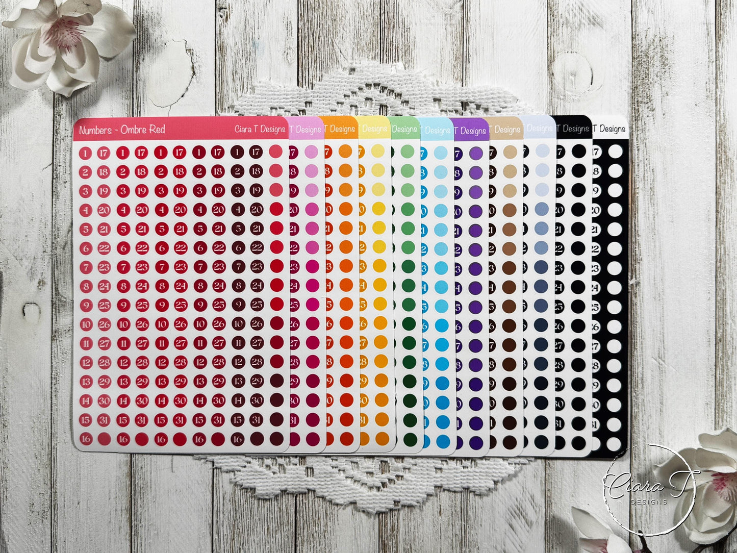 Ombre Rainbow Numbers Sticker Sheet