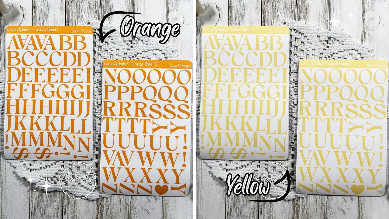 Large Rainbow Coloured Serif Alphabet Sticker Sheet