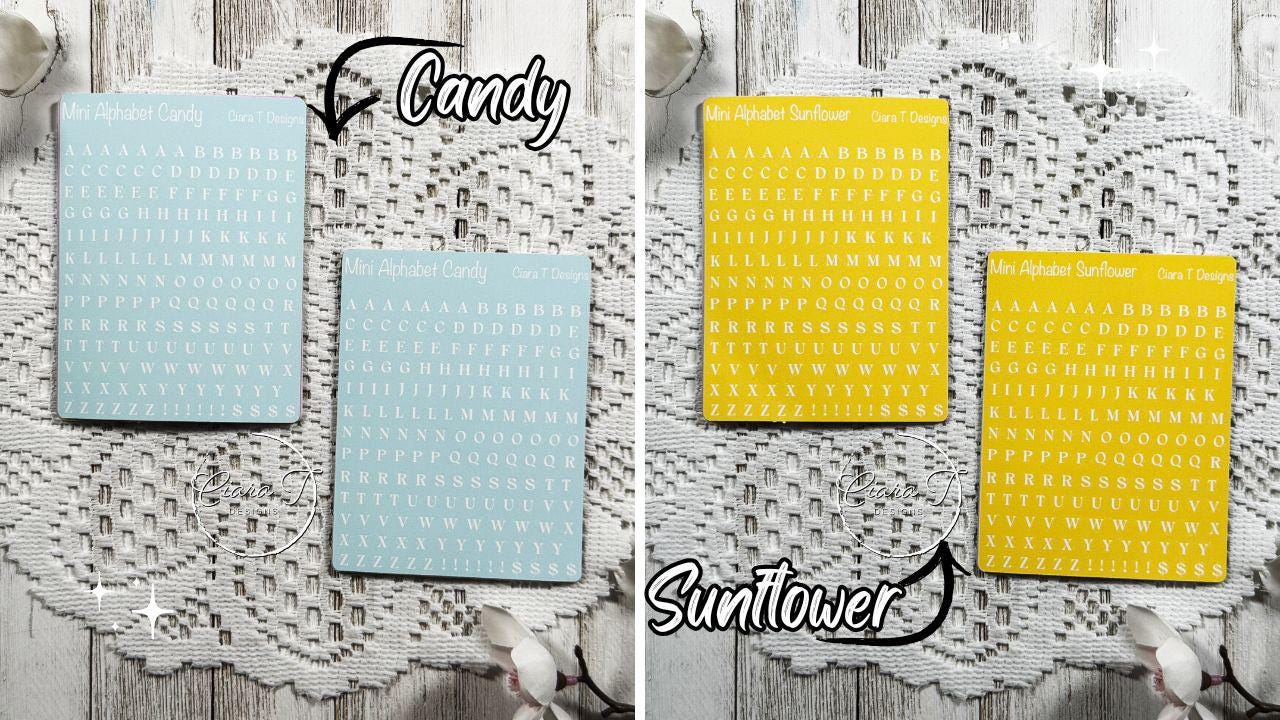 Mini Candy Backround Serif Alphabet Sticker Sheet