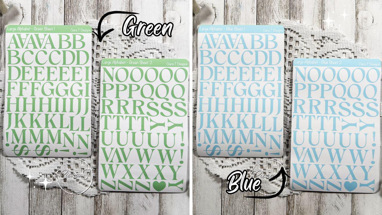 Large Rainbow Coloured Serif Alphabet Sticker Sheet