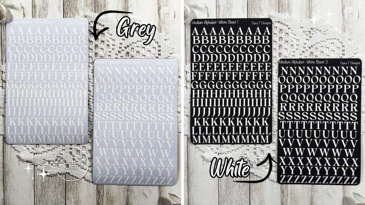 Medium Rainbow Background Serif Alphabet Sticker Sheet