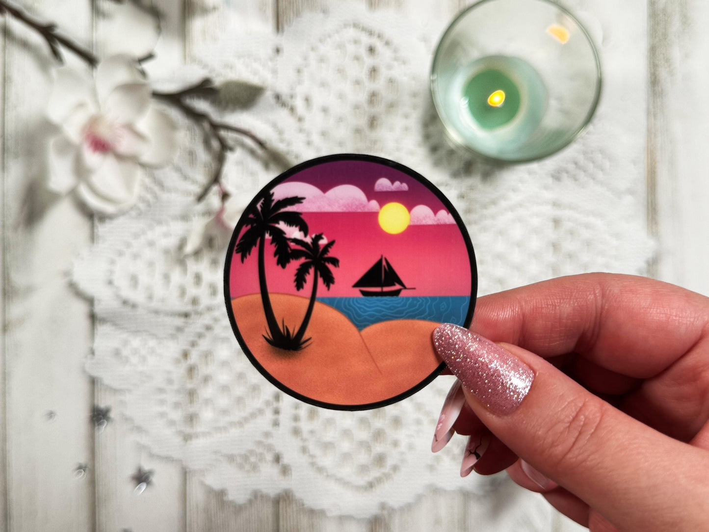 Beach Bum Die-cut Sticker with Black Border