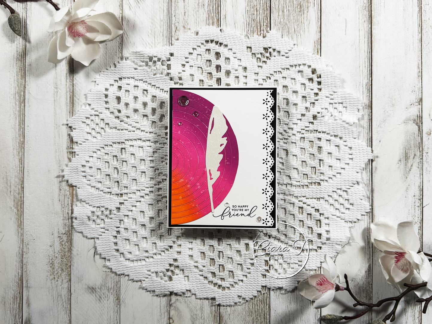 Pink & Orange Feathered Friendship Card