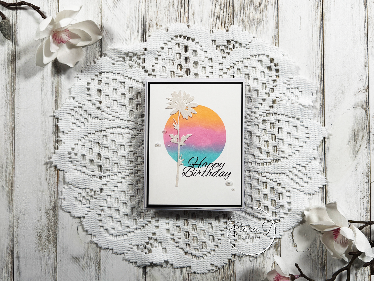 Ink-Blended Circle & Floral Birthday Card