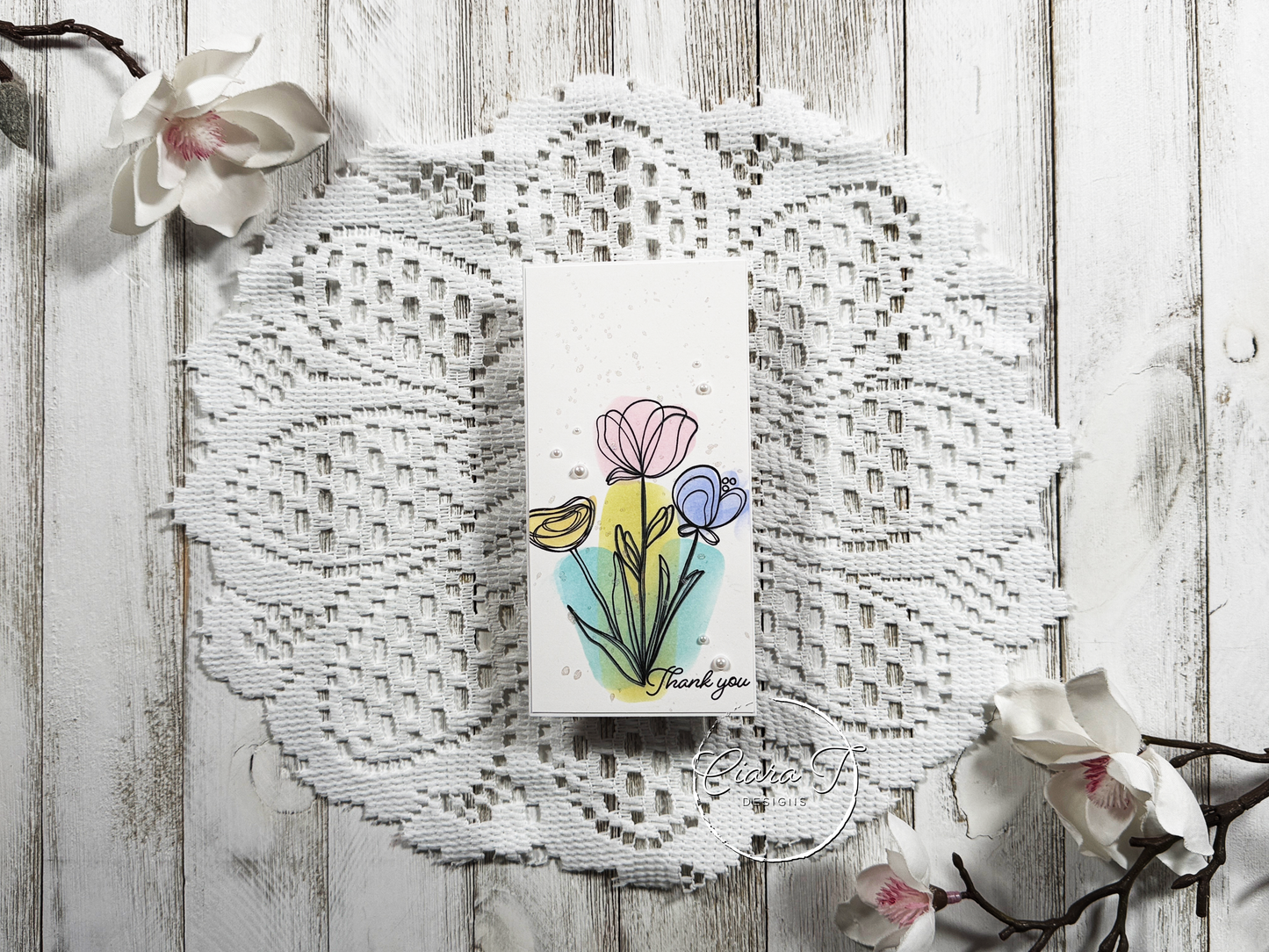 Inky Floral Thank You Mini Slimline Card