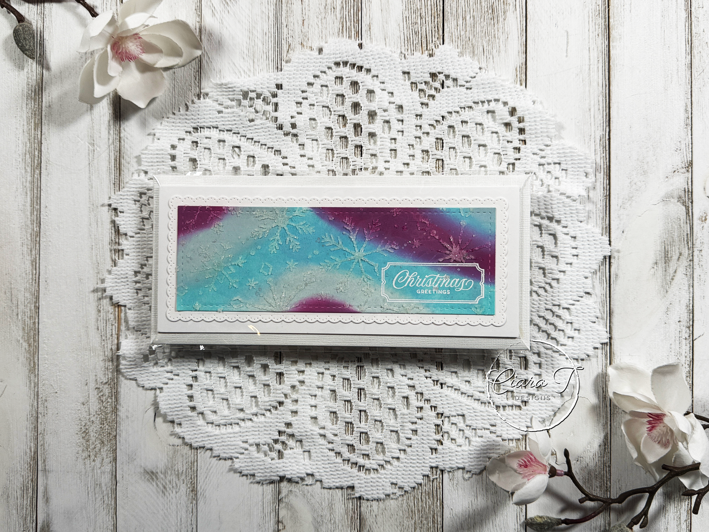 Ink Blending & Glitter paste Christmas Slimline Card