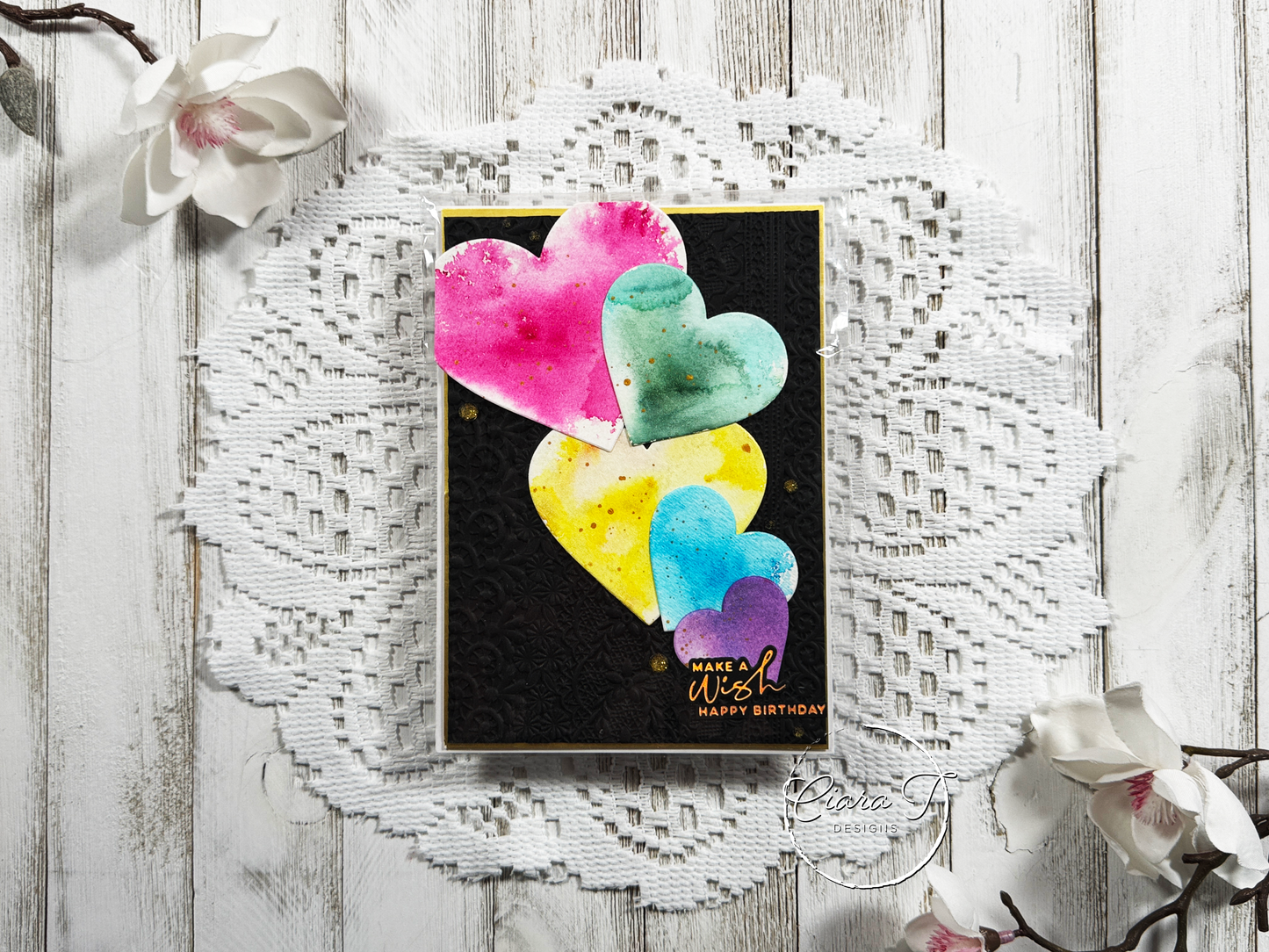 Watercolour Hearts 5x7 Birthday Card