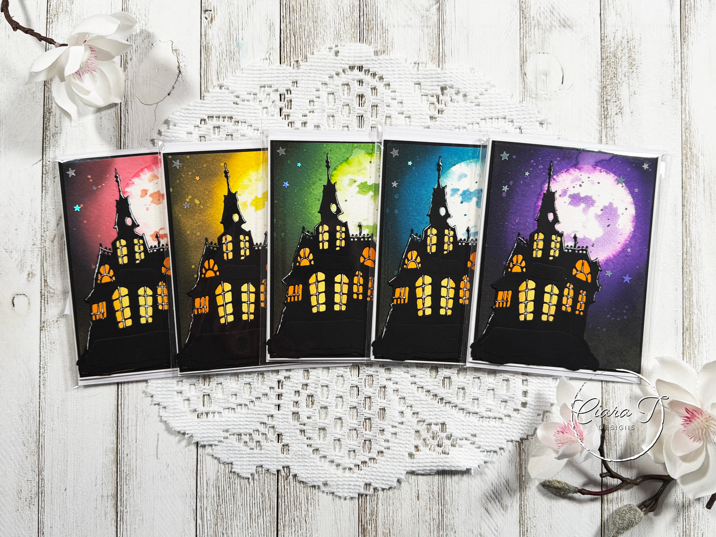 Spooky Houses & Inky Moon Halloween Card *Bundle*