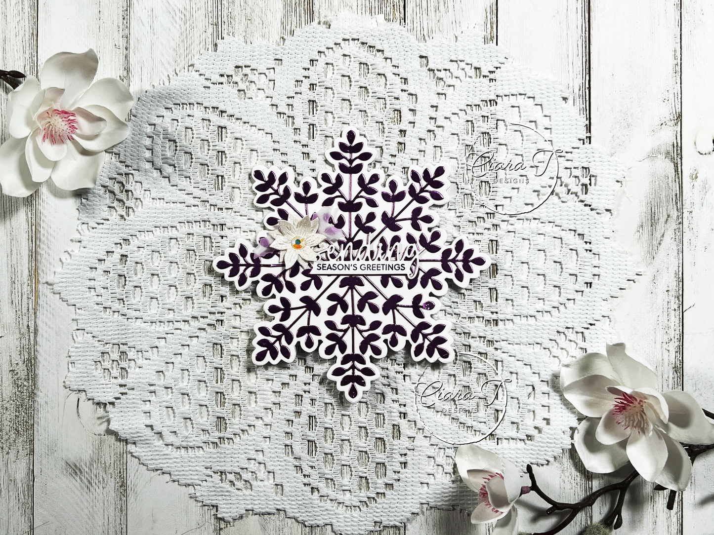Purple Snowflake Shaped Christmas Card