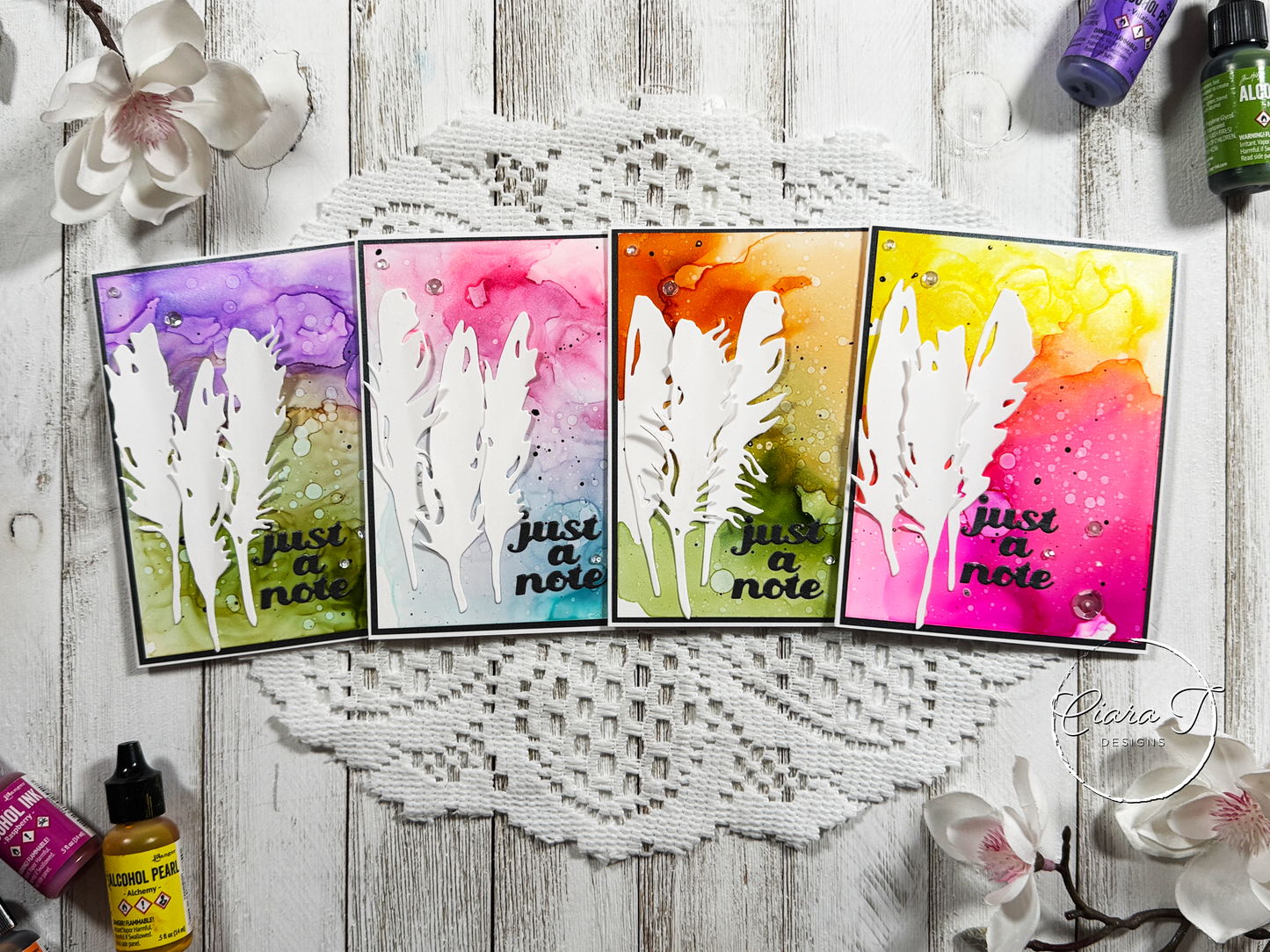 Alcohol Ink & Feather Miscellaneous Card *Bundle*
