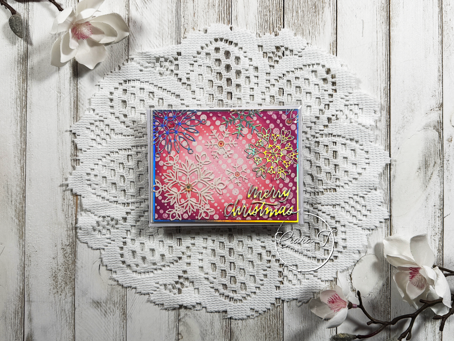 Pink & Purple Ink-Blended Christmas Card