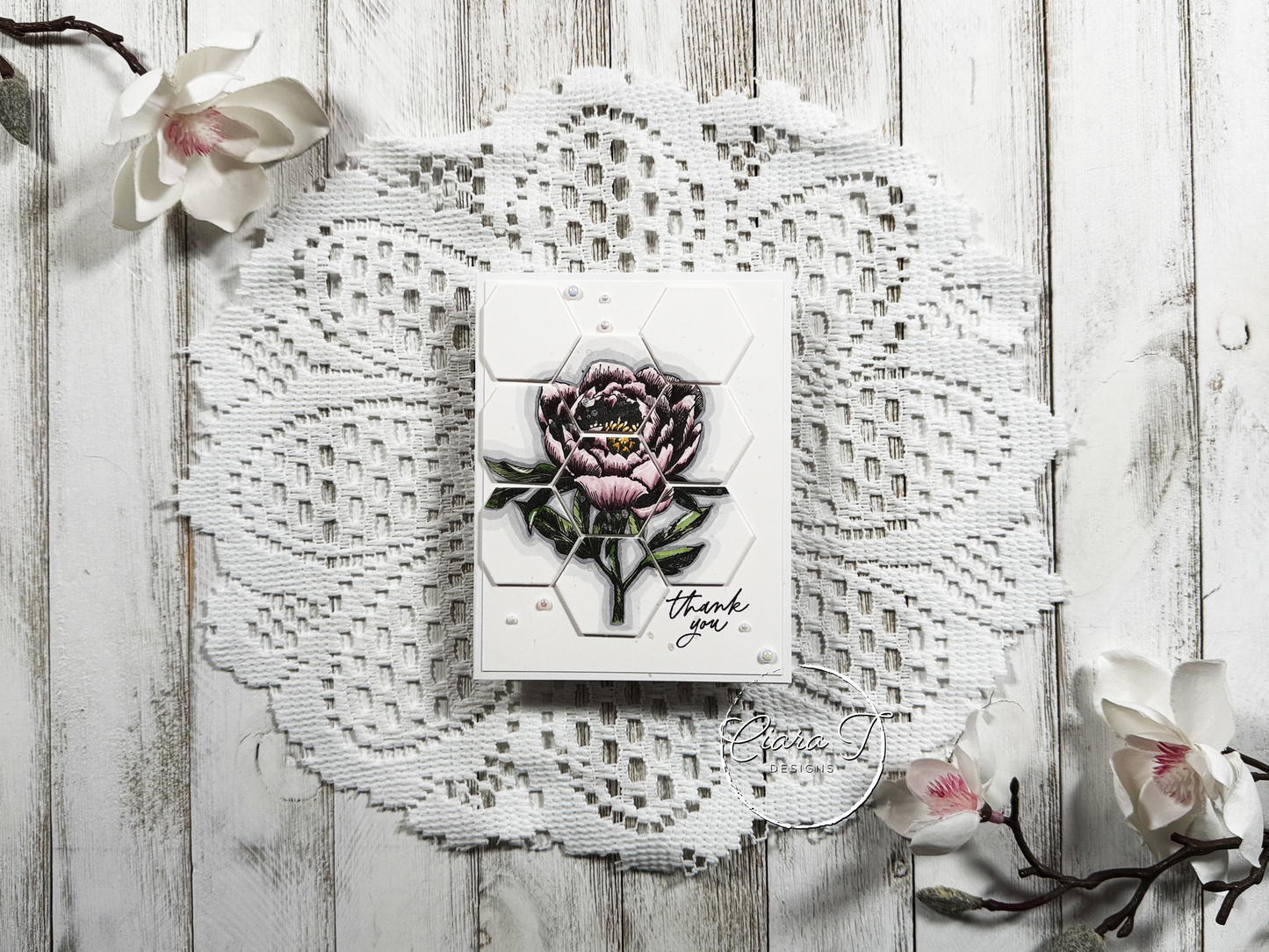 Pink Rose Hex Thank You Card