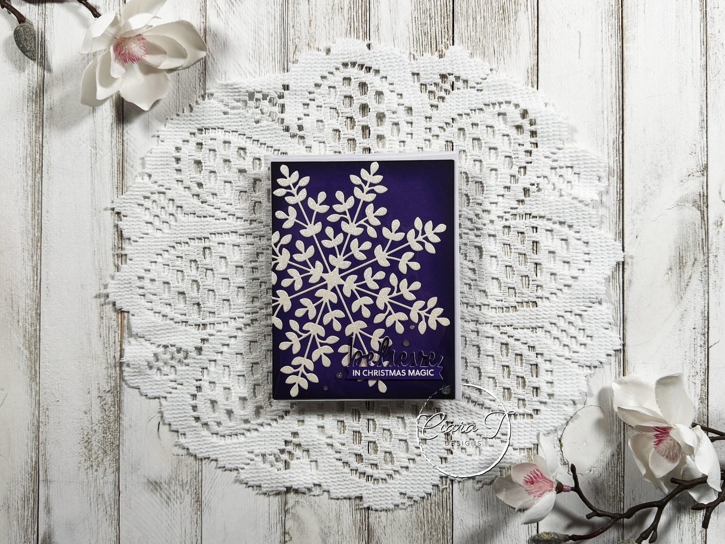 Purple & White Snowflake Christmas Card