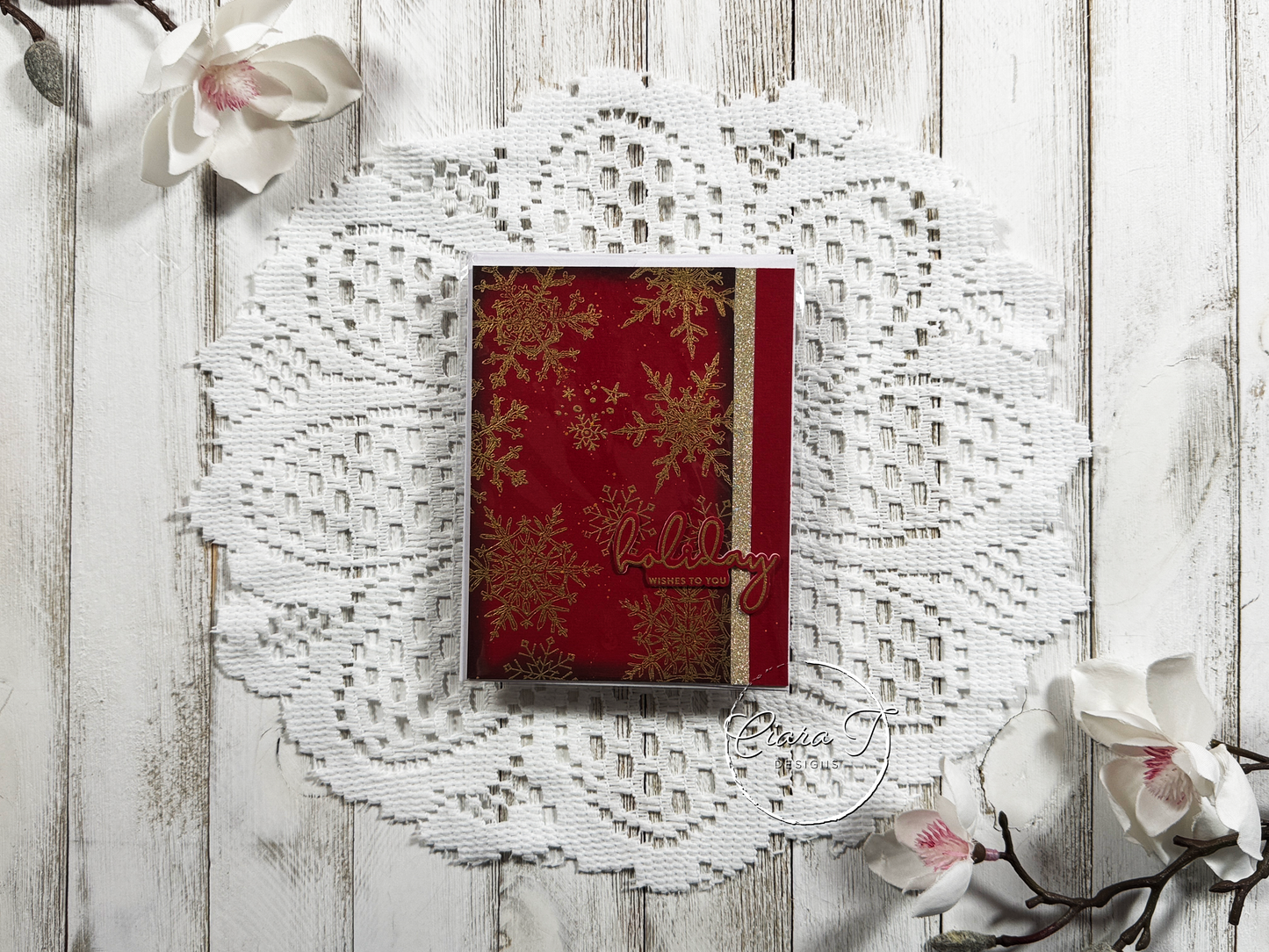Dark Red & Gold Snowflake Christmas Card